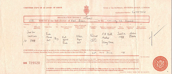 Frank's birth certificate